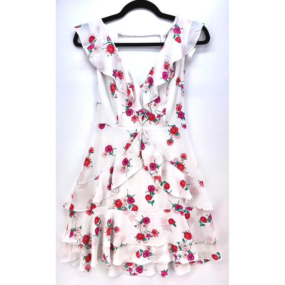 Floral Ruffle Tiered Mini Dress Sz 0 Coquette Cottagecore Fairy Graduation Chic